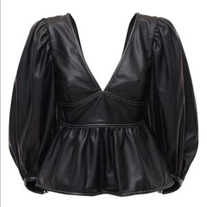 STAUD Faux Leather Peplum Top